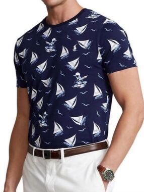 POLO RALPH LAUREN Men's Classic-Fit Sail Boat Print Jersey T-Shirt